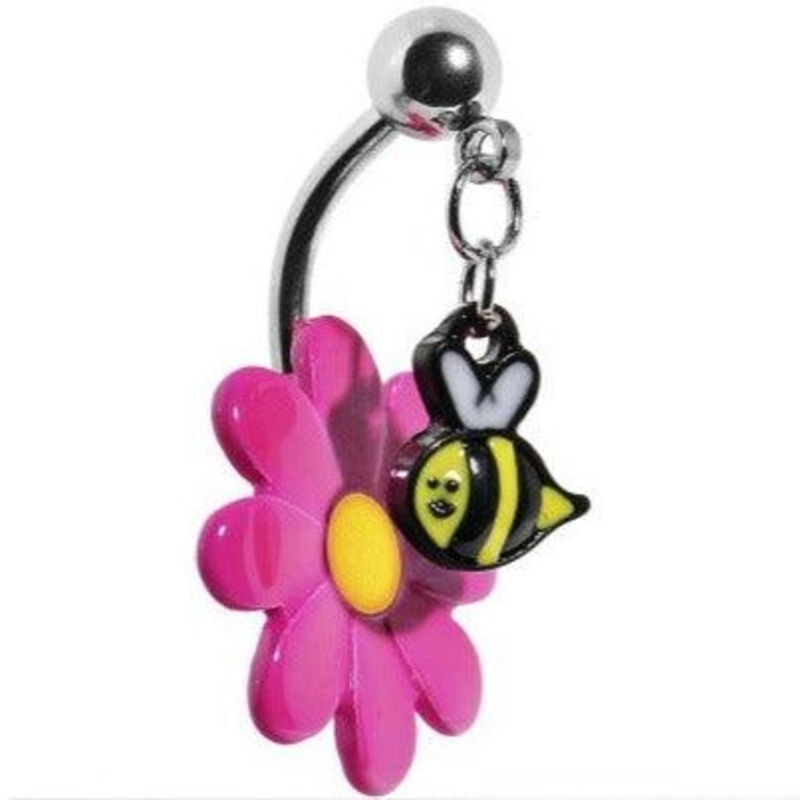 Bee and Flower Belly Bar 14G