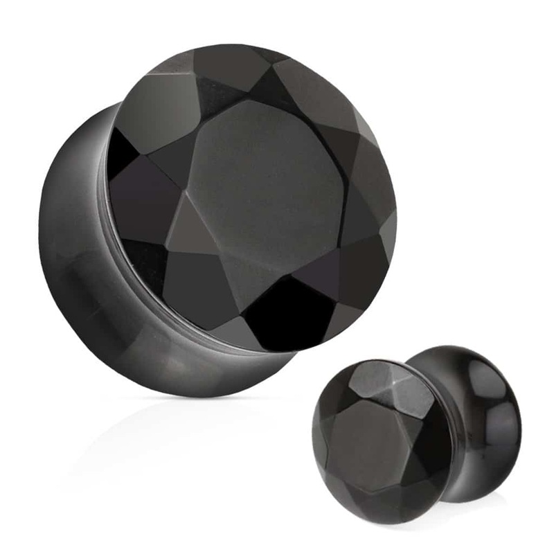 Black Agate Facet Cut Stone Plugs (2 gauge – 5/8 inch) 2 g
