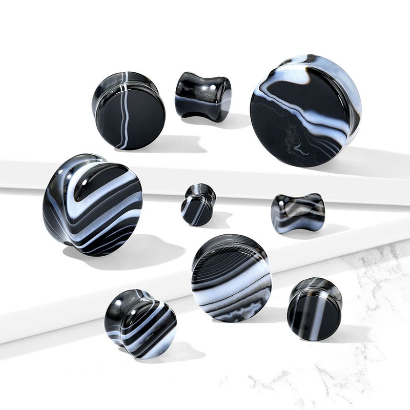 Black and White Agate Double Flare Stone Plugs (2 gauge – 1 inch) 2 g