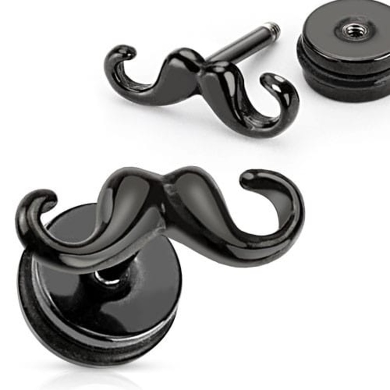 Black Mustache Fake Plugs (16 gauge) 16 g