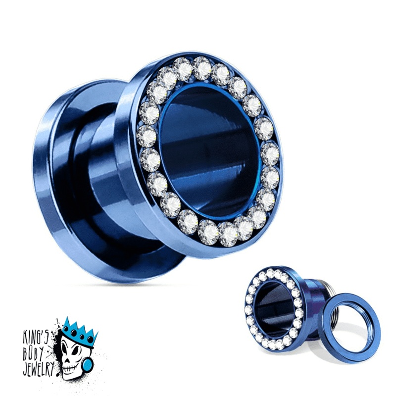 Blue Steel Bling Flesh Tunnels (8 gauge – 12 mm) 8 g
