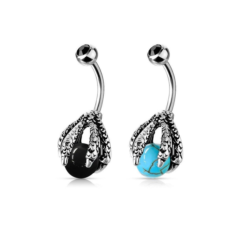 Claw with Orb Belly Bar 14G Black