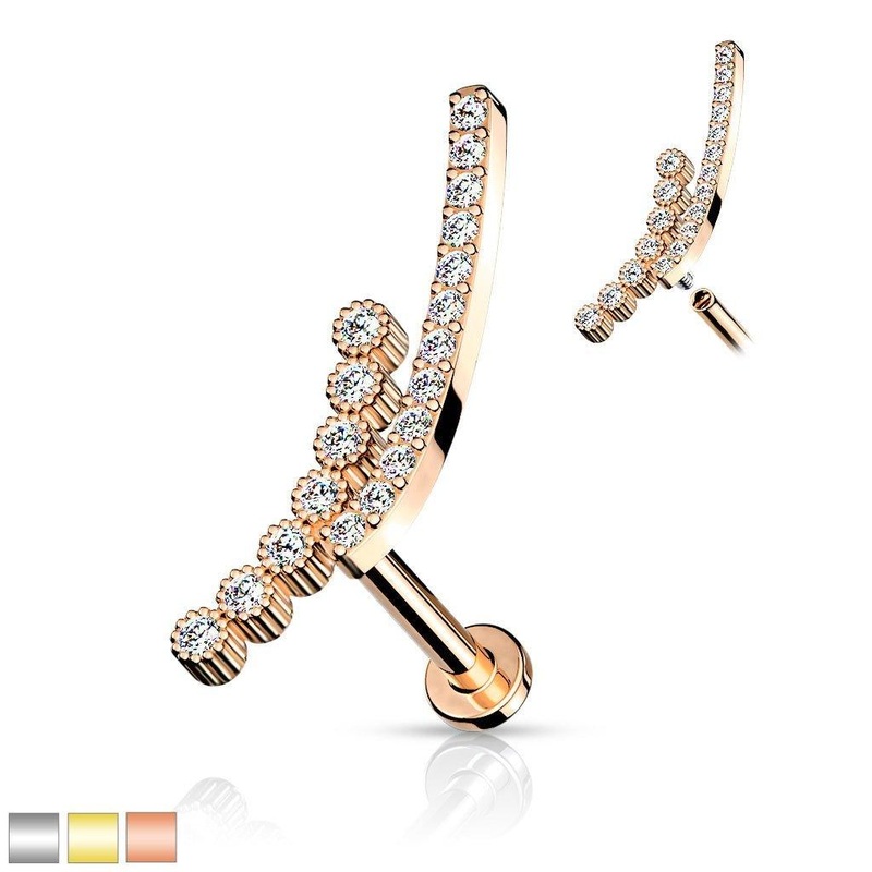 Double Line Paved I.T. Labret 16G 6mm Gold