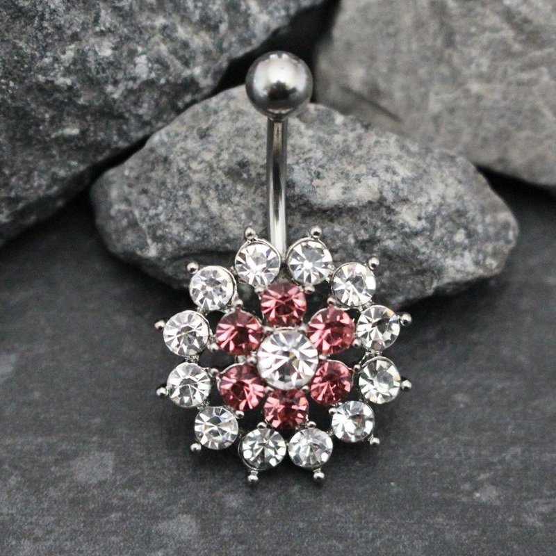 Gardenia Crystal Flower Belly Button Ring Stud