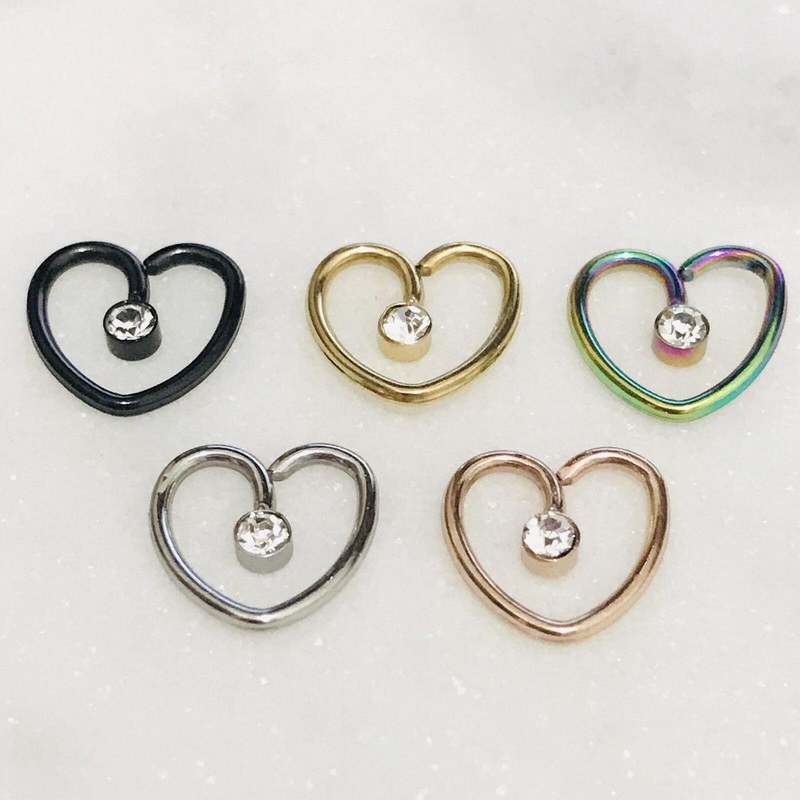 Gem Drop Heart Ring 16G Black