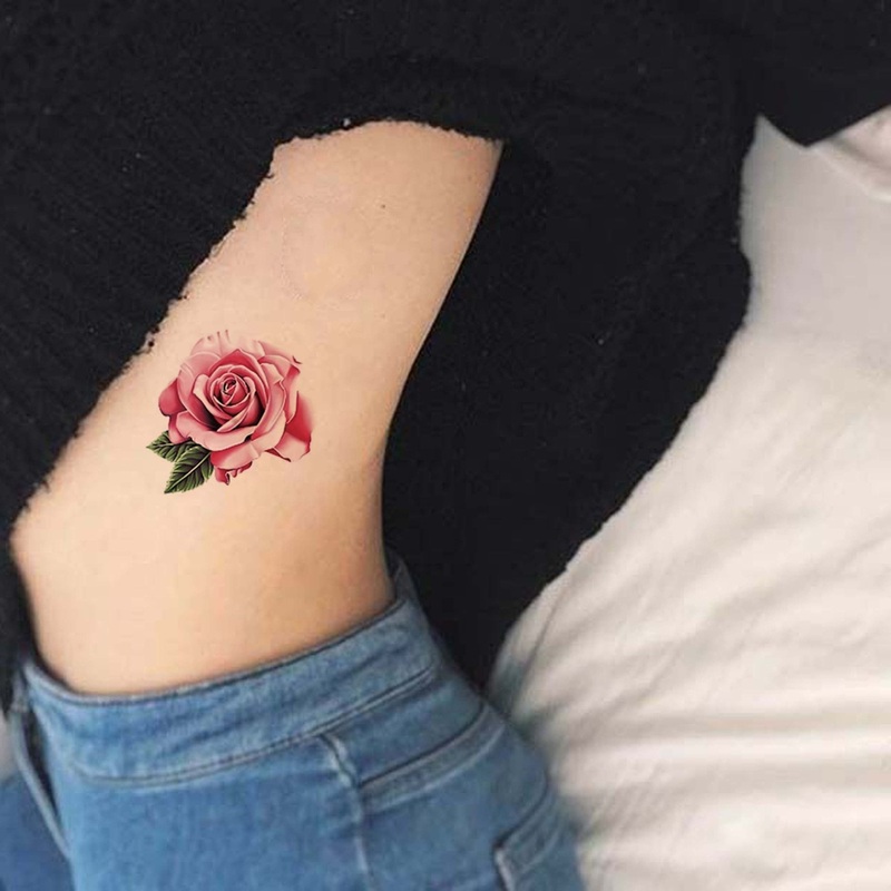 Jolene Watercolor Pink Rose Floral Flower Temporary Tattoo