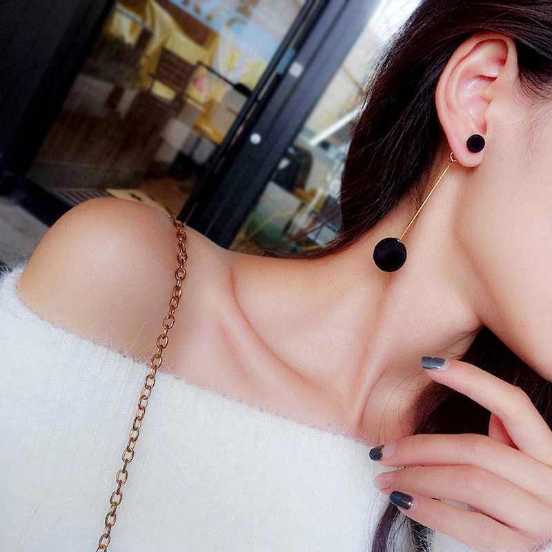 Lady Classy Pom Pom Drop Earrings in Gold Black