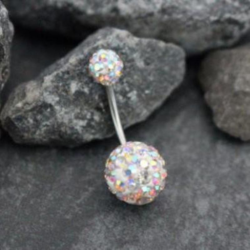Lola Swarovski Crystal Ferido Ball Belly Stud Aurora Borealis