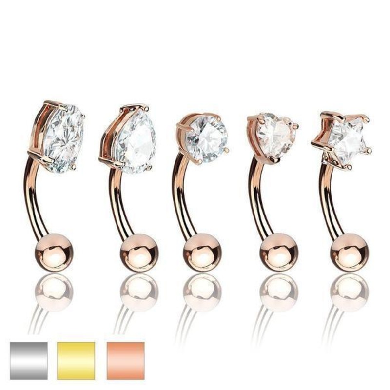 Prong Gem Curve 16G Gold Heart