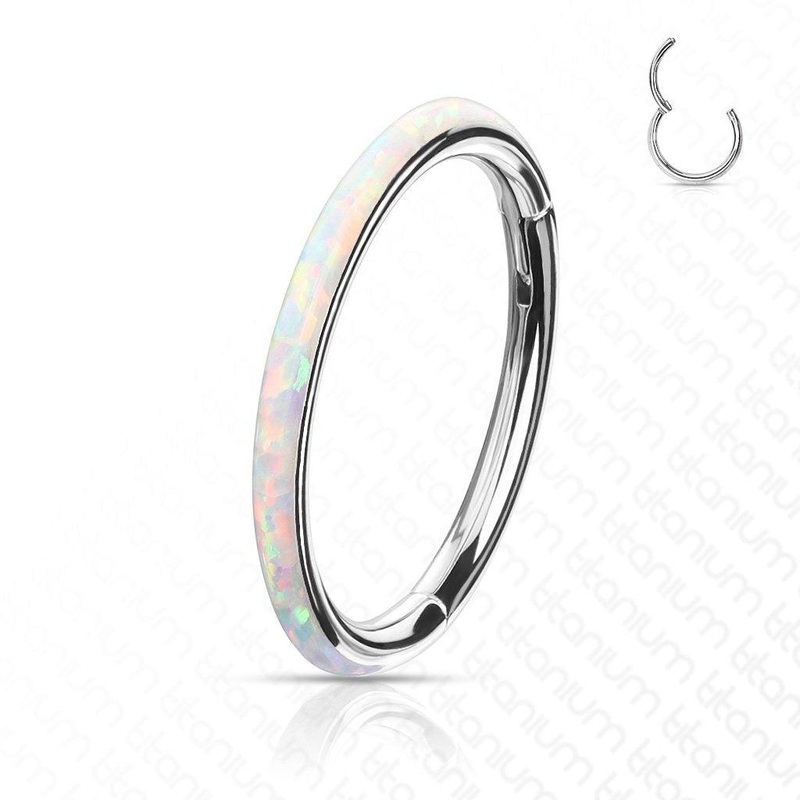 Titanium Side Opal Hinged Ring 16G 8mm