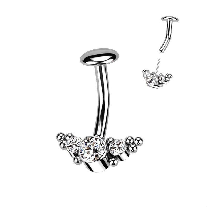 Titanium Threadless Cluster Belly Bar 14G