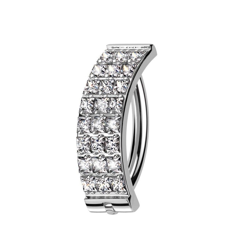 Titanium Triple Paved Hinged Belly Bar 14G Gold