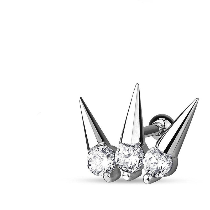 Triple Spike Gem Cartilage Bar 16G