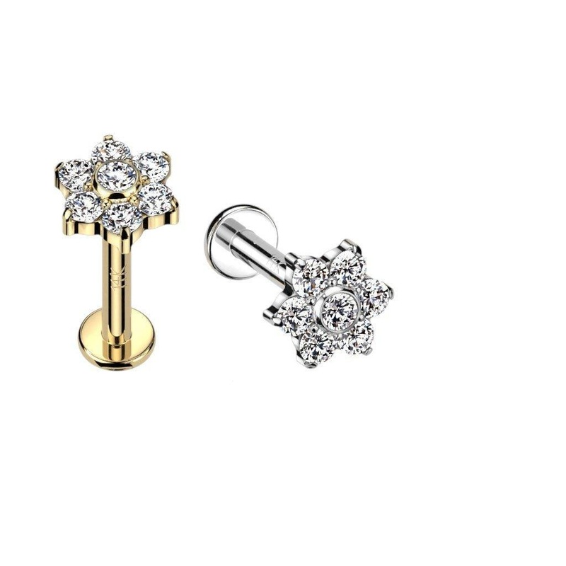 14kt Gold Gem Flower Labret White Gold 6mm