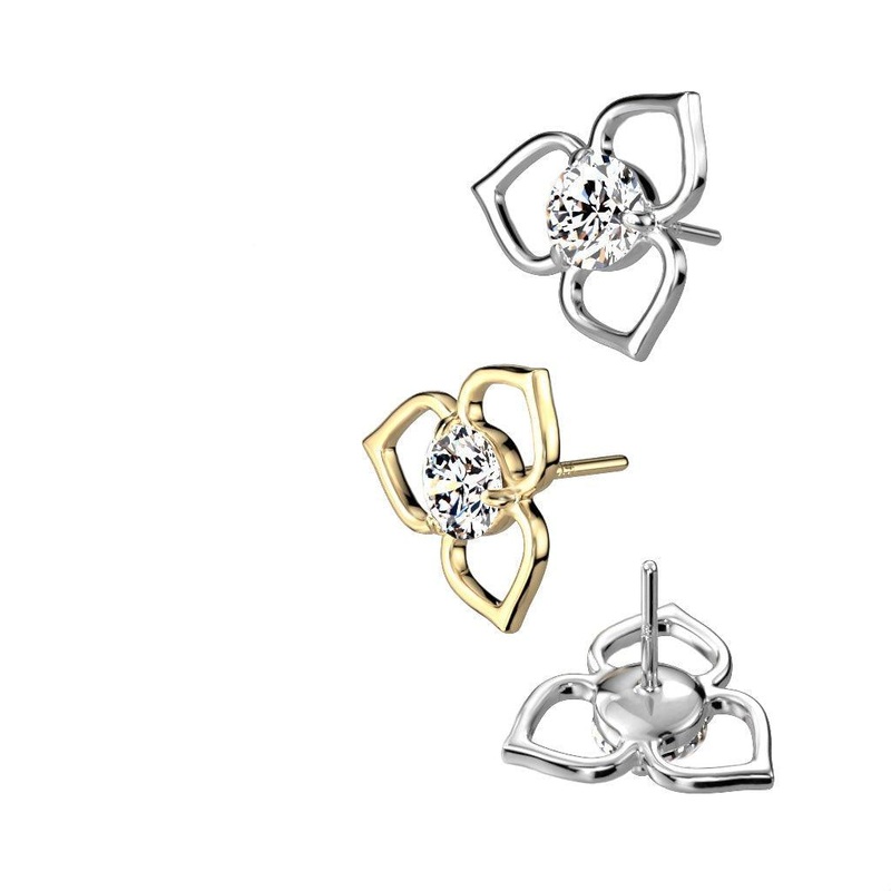 14kt Gold Threadless Hollow Flower Top White Gold