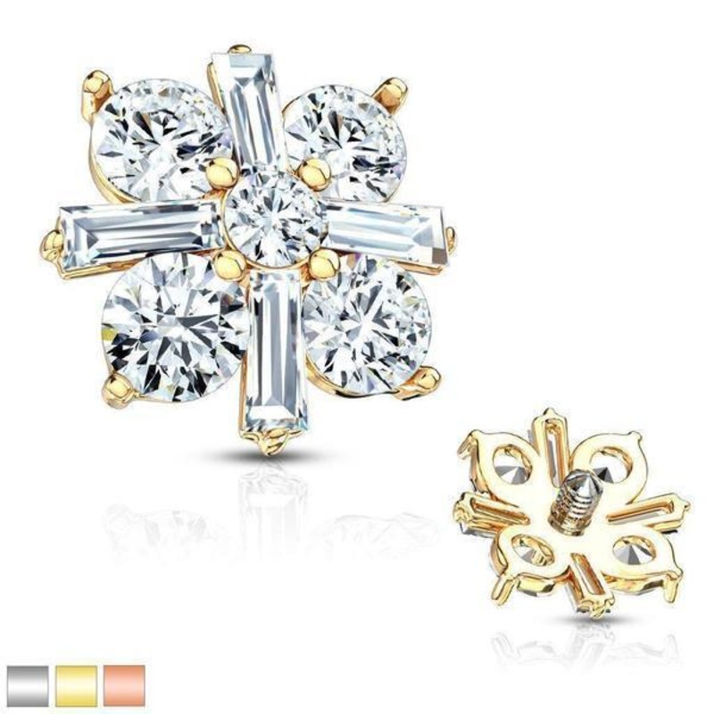 8mm Princess Cut X Dermal Top 14G Gold