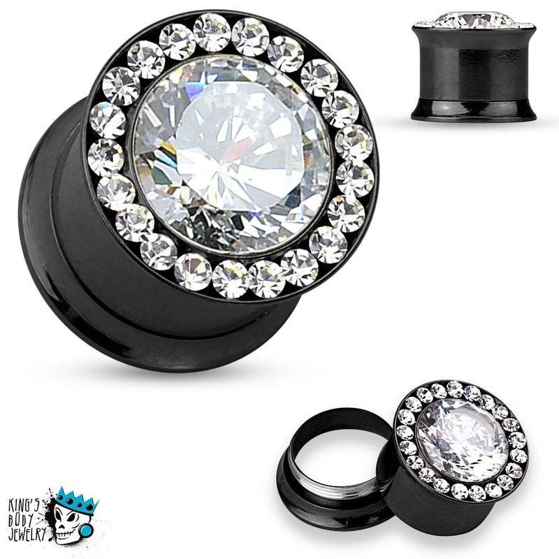 Black Internally Threaded Ultimate Bling Plugs (2 gauge – 12 mm) 2 g
