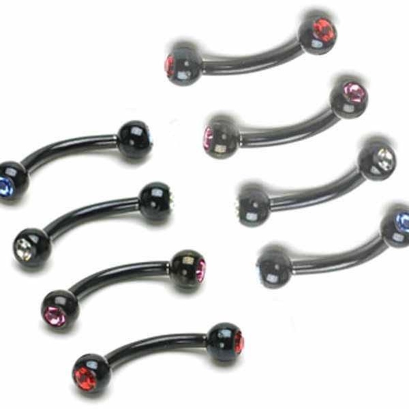 Black IP Curve with Gems 16G Aurora Borealis 8mm 3mm