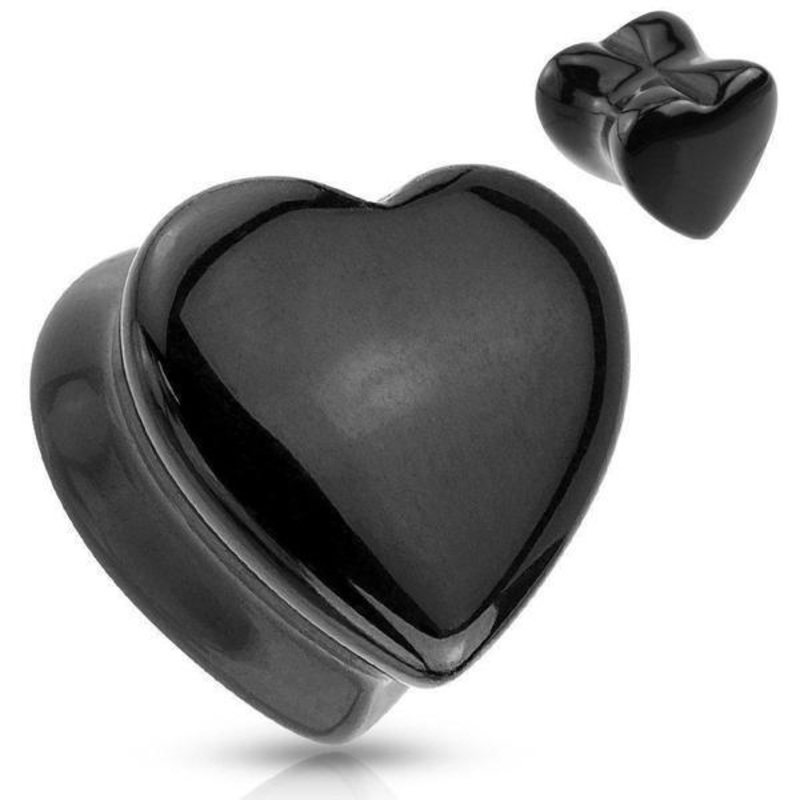Black Onyx Stone Heart Plug 6mm-16mm 8mm(0G)