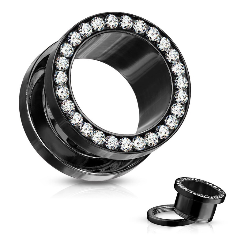 Black Steel Bling Flesh Tunnels (10 gauge – 1 7/8 inch) 10 g
