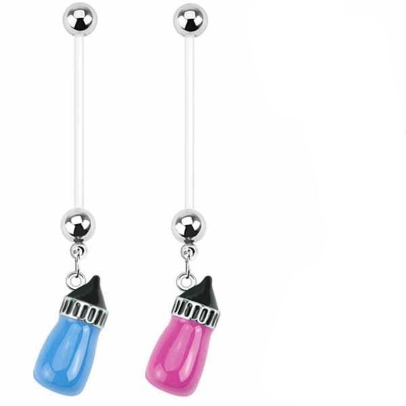 Bottle Pregnancy Belly Bar 14G Blue