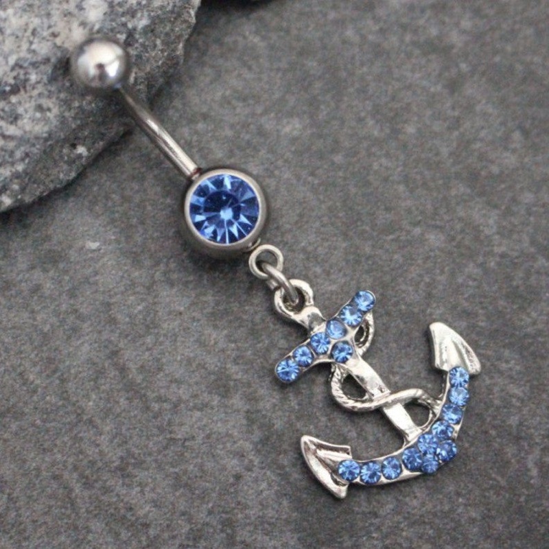 Catchem Belly Ring with Blue Crystals