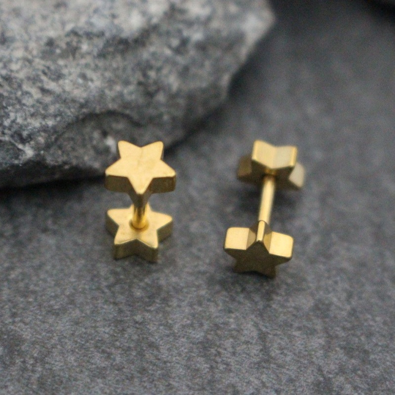 Double Star Gold Ear Piercing Earring
