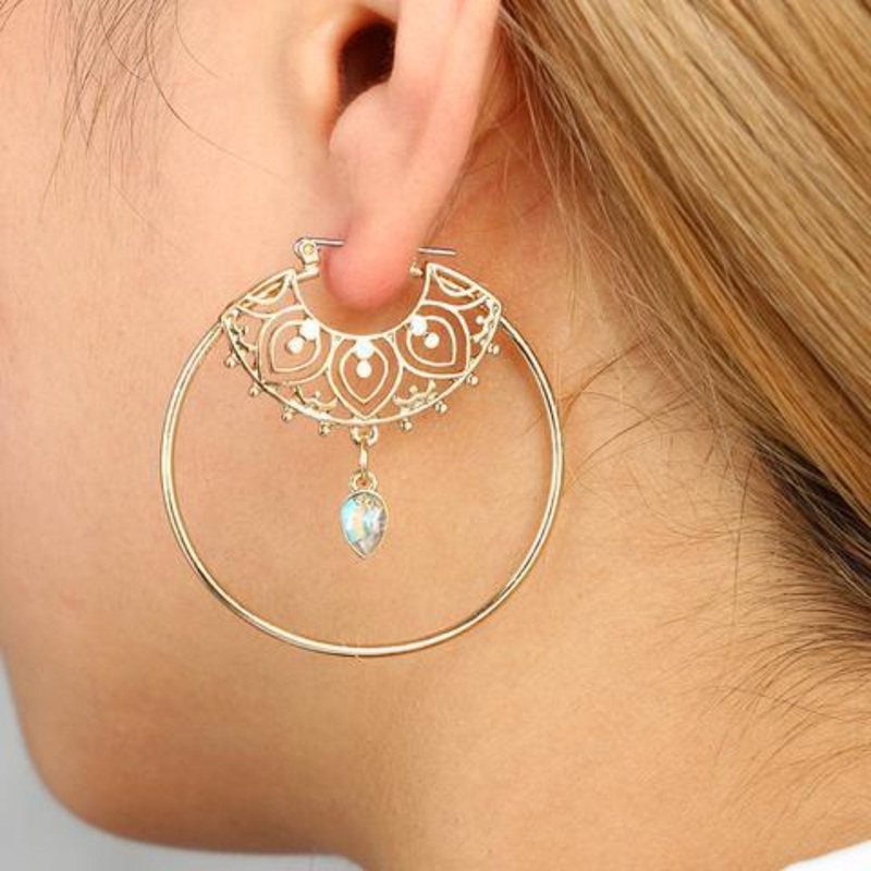Esmeralda Tribal Crystal Drop Large Hoop Earrings