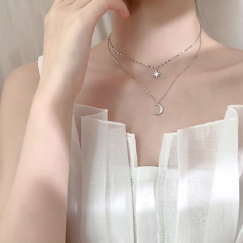 Estella Double Layered Star & Moon Chain Choker Necklace