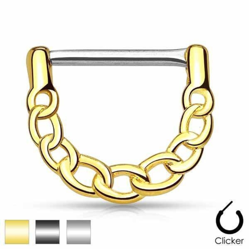Gold Plated Chain Nipple Clicker 14G Gold
