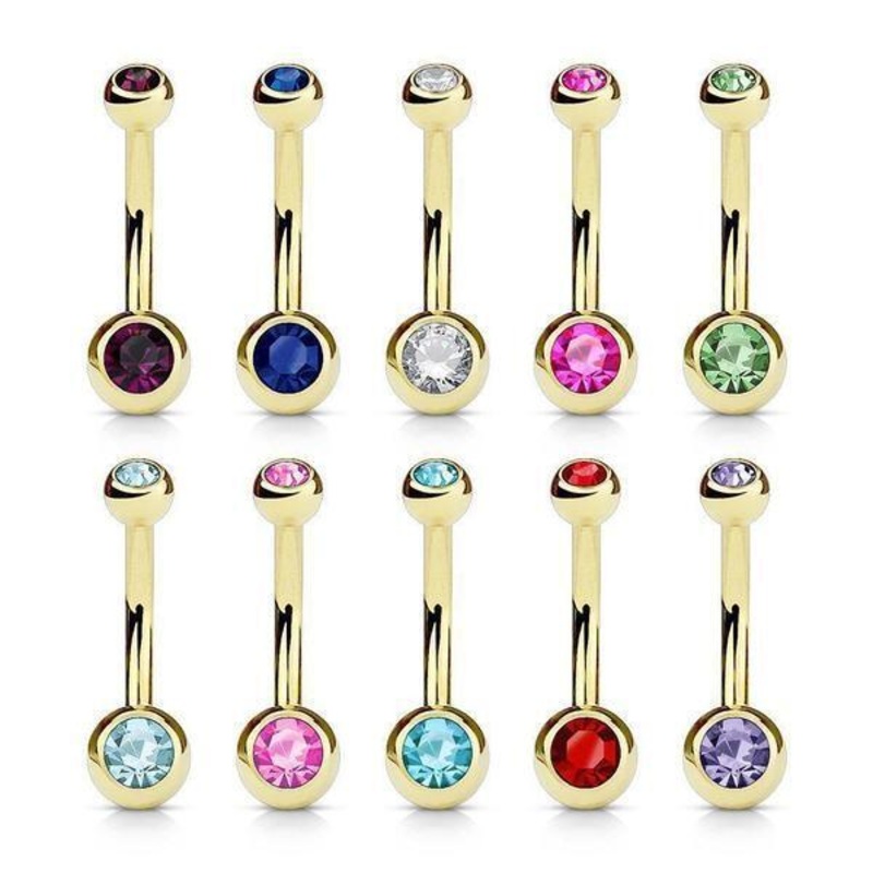 Gold Plated Gem Ball Belly Bar 14G Aqua