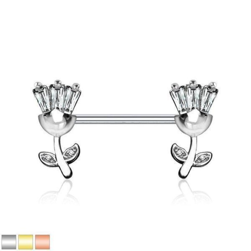 Gold Plated Princess Flower Nipple Bar 14G Gold