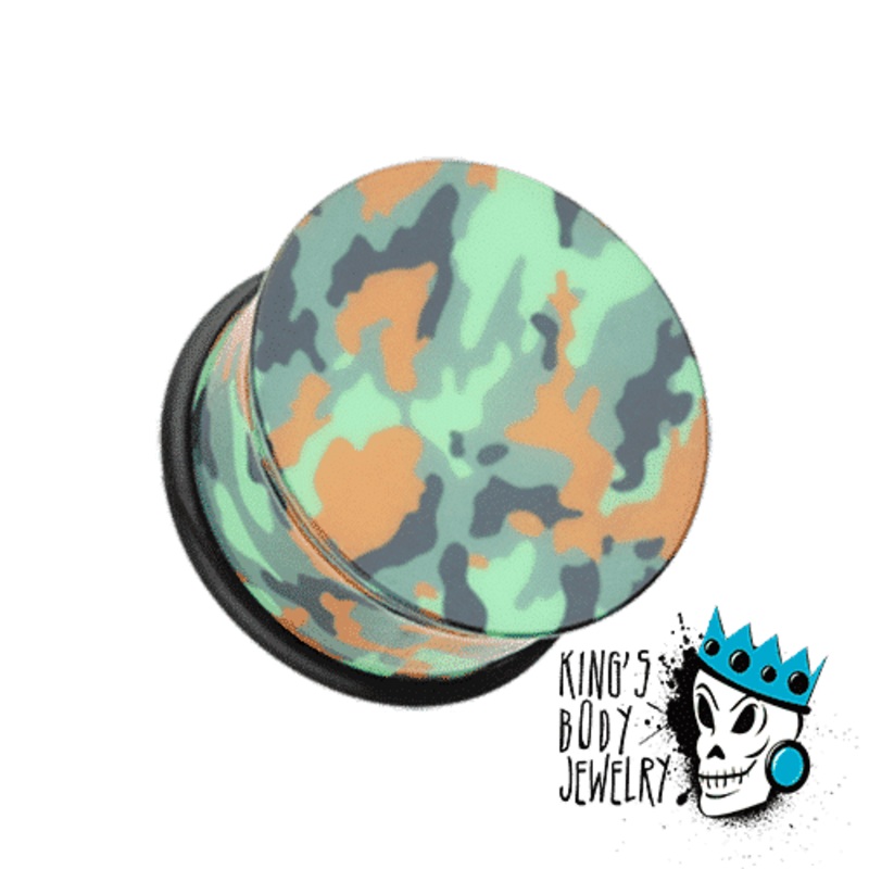 Green Camo Single Flare Plugs (4 gauge – 1 inch) 4 g