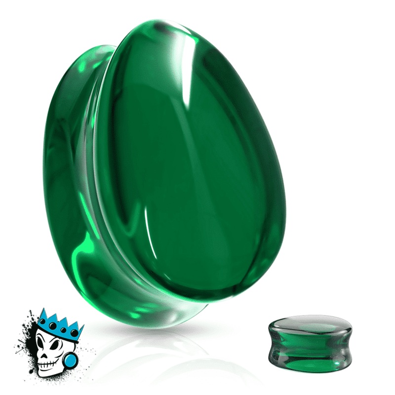 Green Tear Drop Double Flare Glass Plugs (2 gauge – 3/4 inch) 2 g
