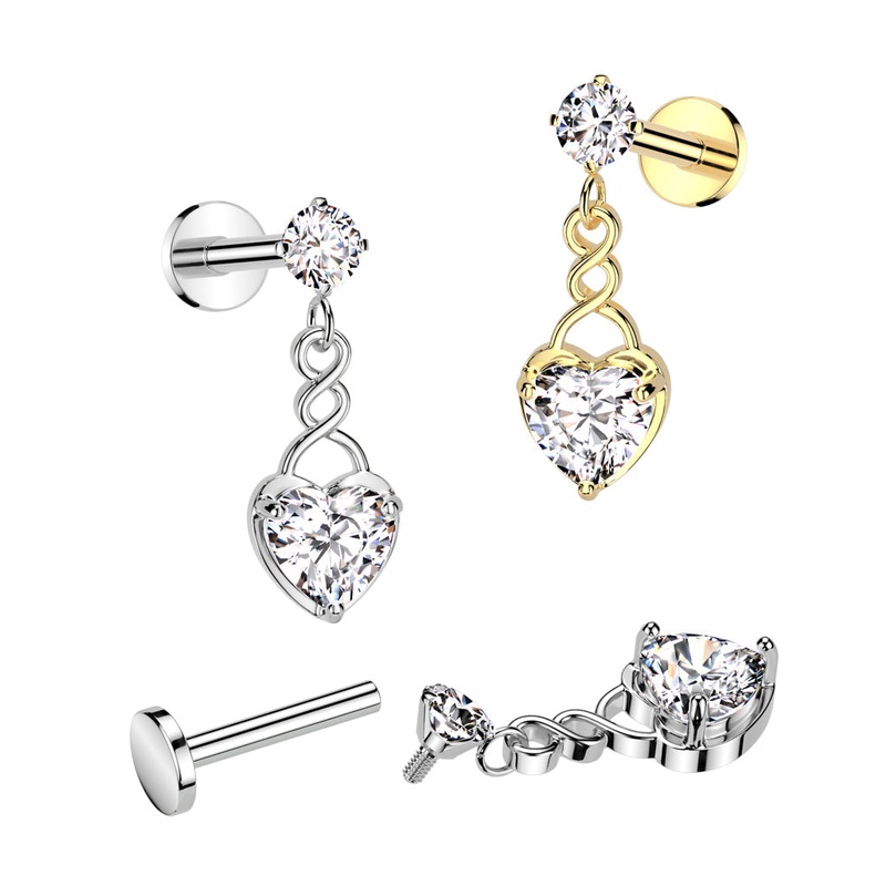Heart Dangle Labret 16G Gold