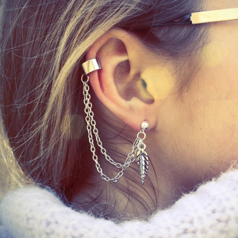 Ivy Leaf Ear Cuff Chain Earring