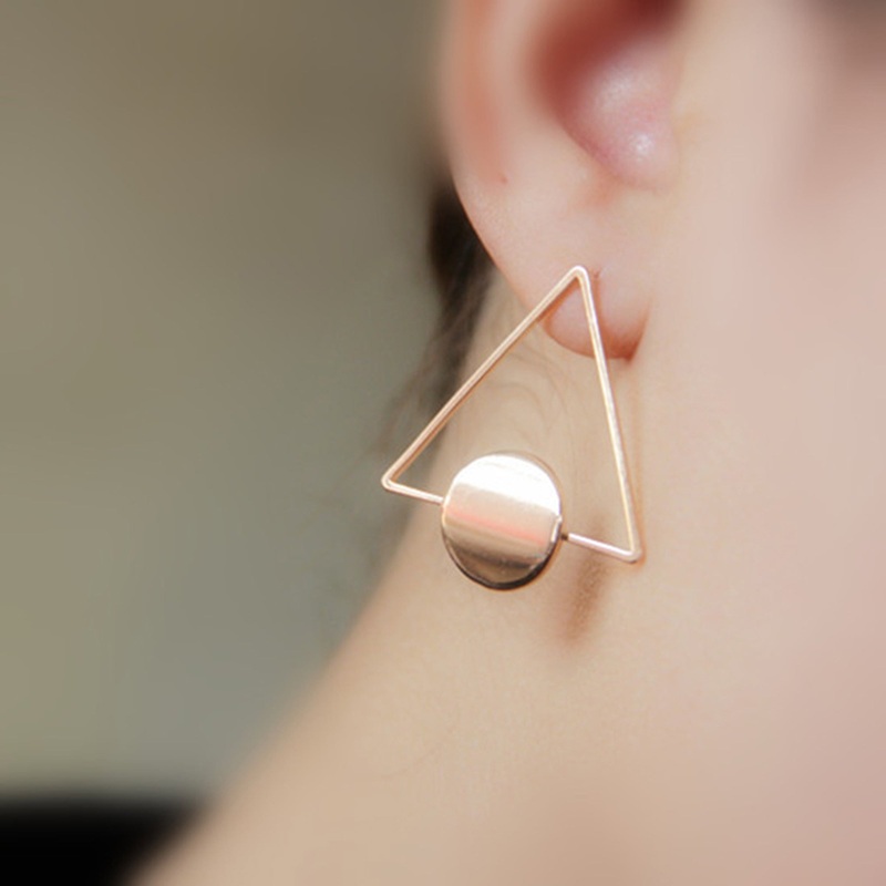 Kyra Minimalist Modern Geometric Triangle Circle Earring Studs Gold