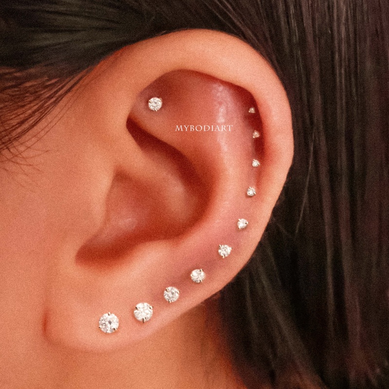 Nur Circle Crystal 16G Ear Piercing Jewelry Set 12 Pieces Gold: Clear Crystals 12 Pieces