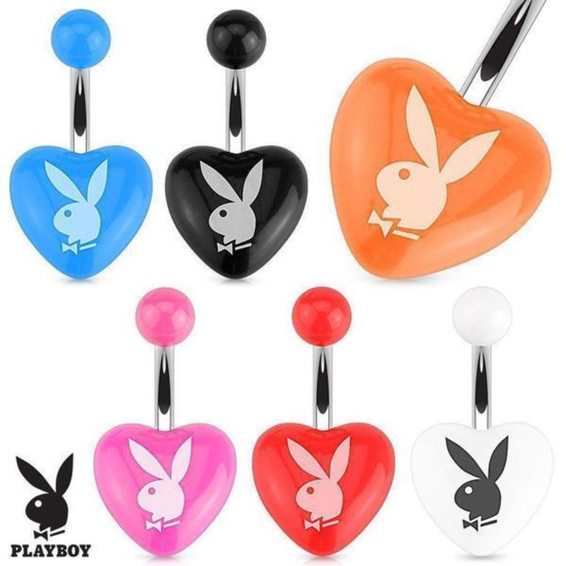 Playboy Heart Belly Bar 14G Blue