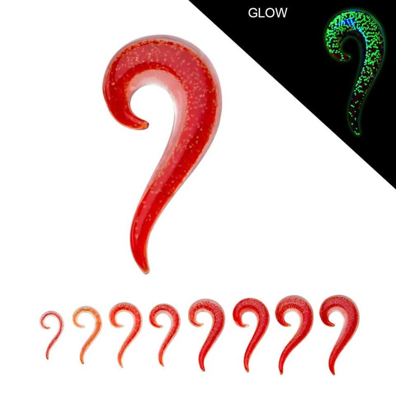 Red Glass Glow in the Dark Spiral Tails (6 gauge – 7/16 inch) 6 g