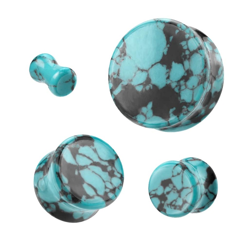 Teal Black Turquoise Stone Double Flare (2 gauge – 1 inch) 2 g