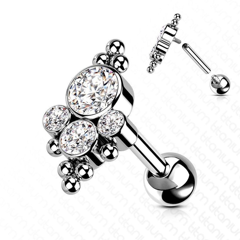 Titanium Gem Cluster Cartilage Bar 16G
