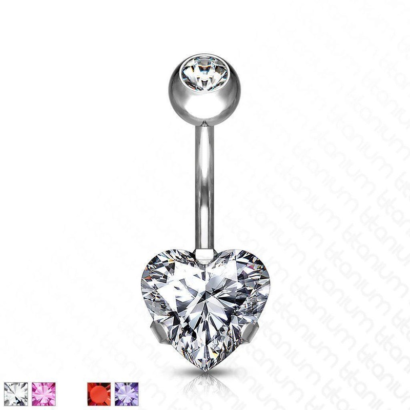 Titanium Heart Belly Bar 14G Clear