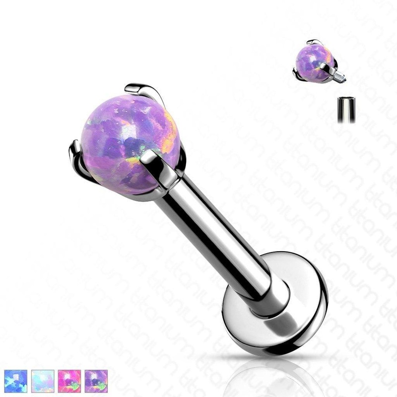 Titanium Prong Opal Ball Labret Blue