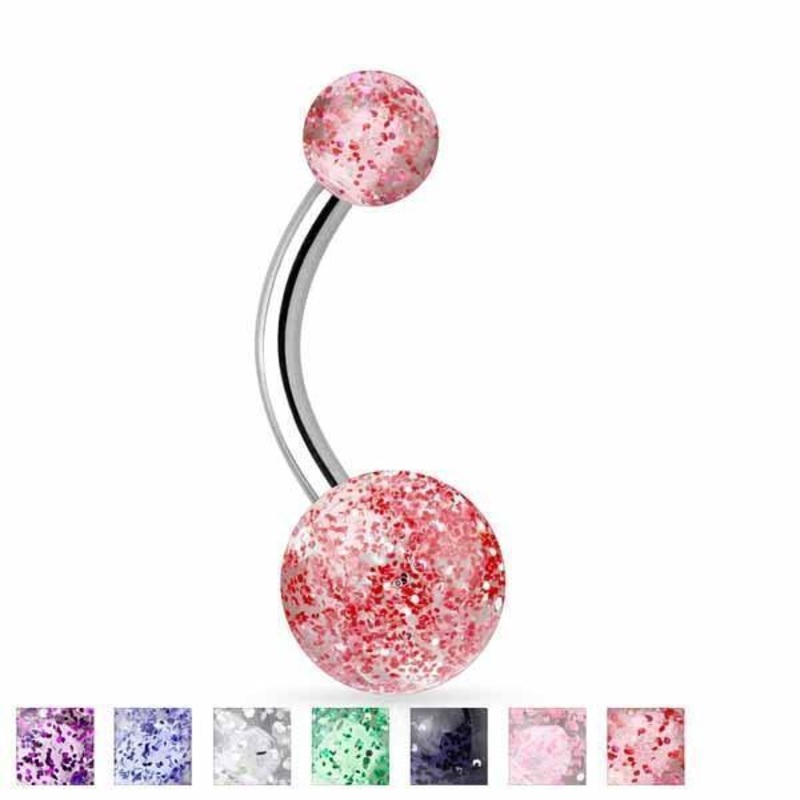 Ultra Glitter Belly Bar 14G Blue