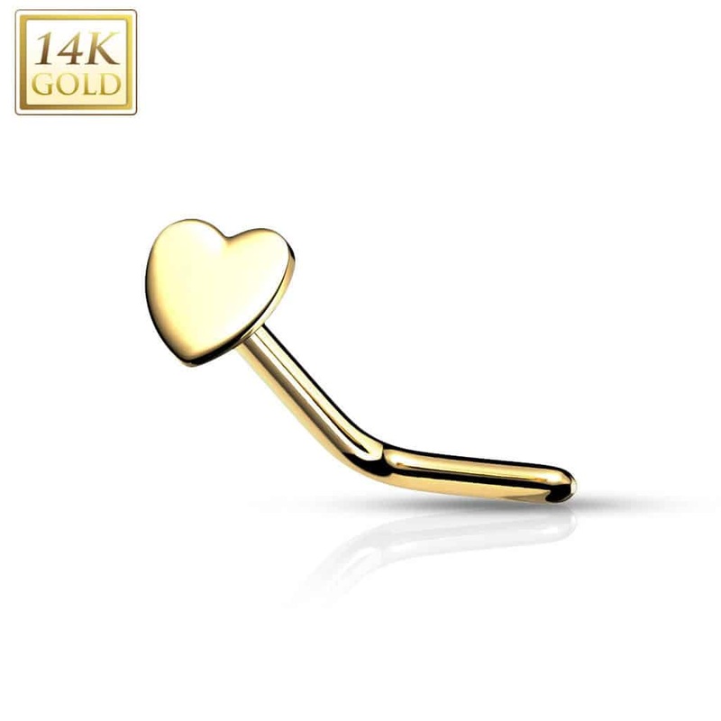 14 Karat Heart Gold Nostril Screw (20 gauge) 20 g