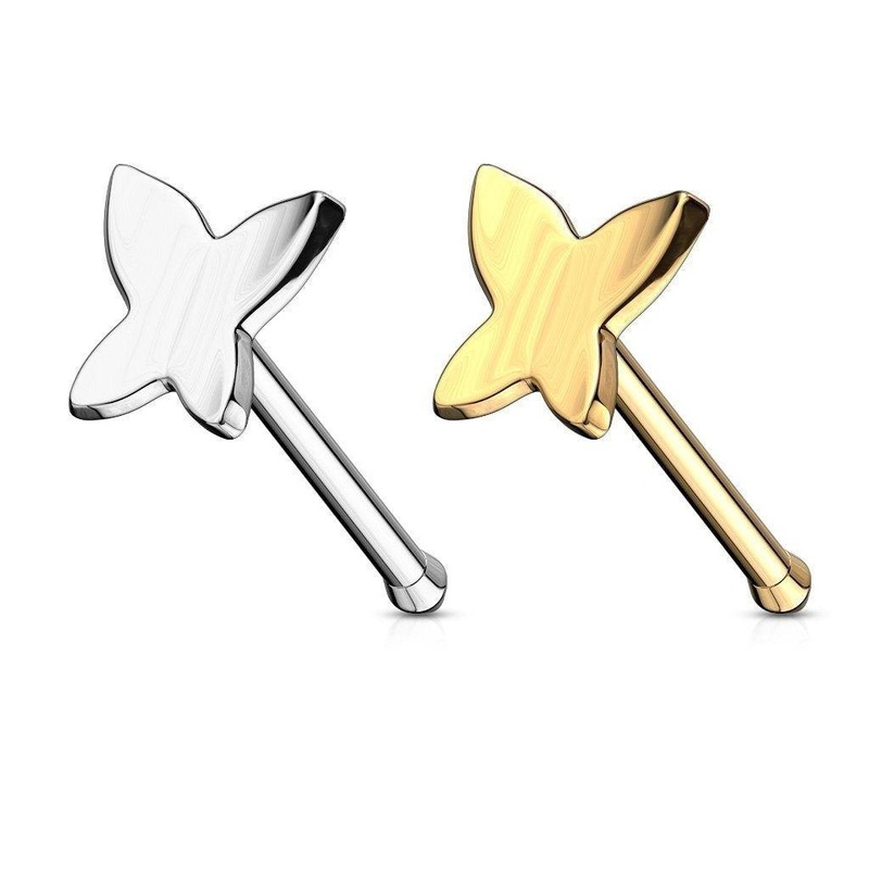 14kt Gold Butterfly Nose Bone 20G White Gold