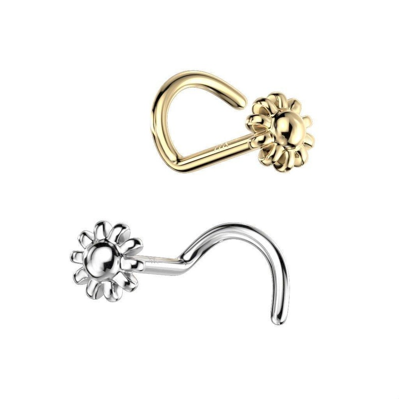 14kt Gold Flower Nose Screw 20G White Gold