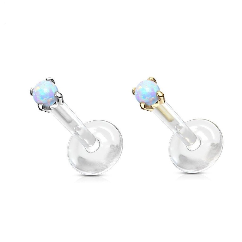 14kt Gold Opal Bioflex Labret 16G White Gold 6mm 2mm
