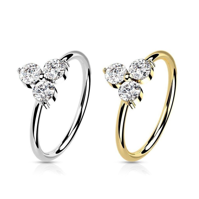 14kt Gold Tri Gem Twist Ring 20G 8mm White Gold